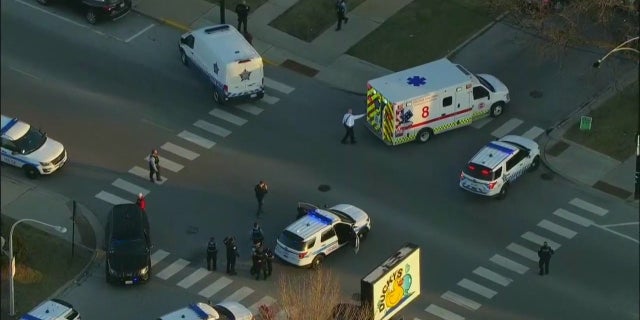 The scene where a Chicago police officer was shot Wednesday.