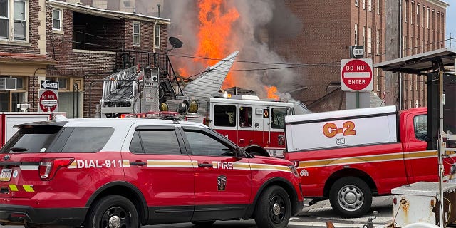 Fire department at an explosion.
