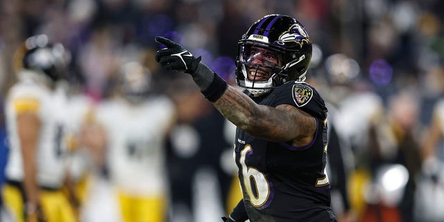 Chuck Clark of the Baltimore Ravens reacts during a game against the Pittsburgh Steelers at M and T Bank Stadium Jan. 1, 2023, in Baltimore. 