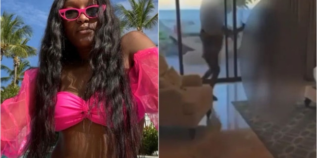 Shanquella Robinson, left, and video of Robinson being attacked *in hotel room.