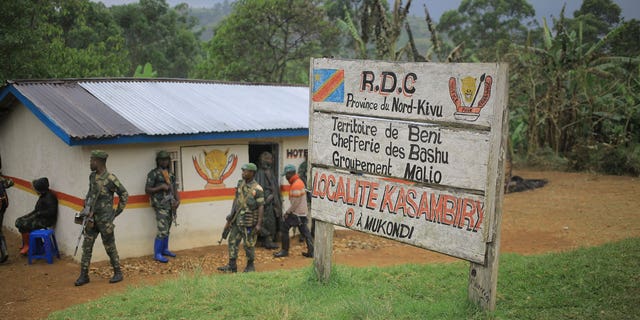 Defense forces of the Democratic Republic of the Congo gather in Mukondi village, North Kivu province, March 9, 2023.