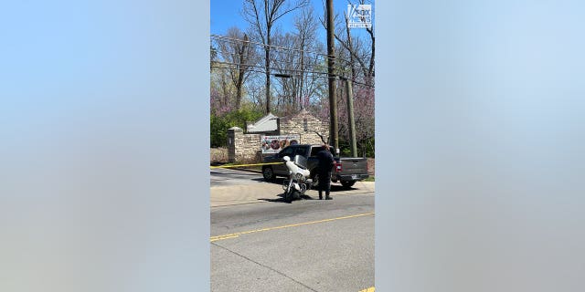 Police cordon off an area after reports of a shooting at The Covenant School, Nashville, Tennessee on Monday, March 27, 2023.