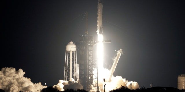 A SpaceX Falcon 9 rocket with the crew capsule Endeavour lifts off from pad 39A at the Kennedy Space Center in Cape Canaveral, Fla., Thursday, March 2, 2023.