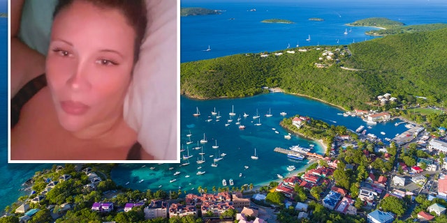 An aerial view of Cruz Bay, the city on St. John in the U.S. Virgin Islands where former American swimming champion Jamie Cail, inset, was found dead last week.
