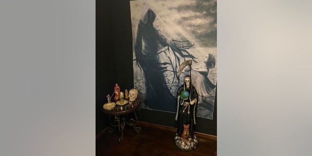 The Santa Muerte shrine is worshiped by many Mexican drug cartel members who pray to it for their protection. One was found inside a stash house on Texas, along with 23 migrants. 