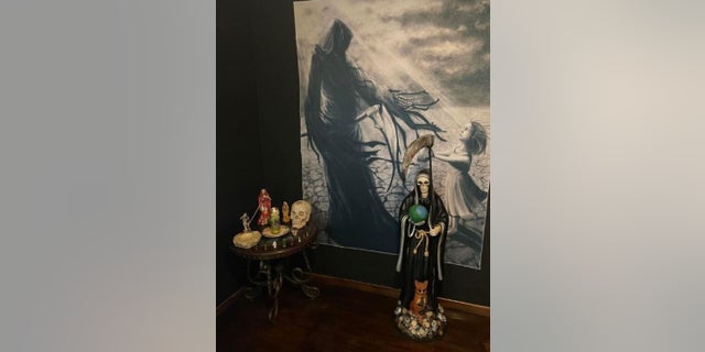 The Santa Muerte shrine is worshiped by many Mexican drug cartel members who pray to it for their protection. One was found inside a stash house on Texas, along with 23 migrants.