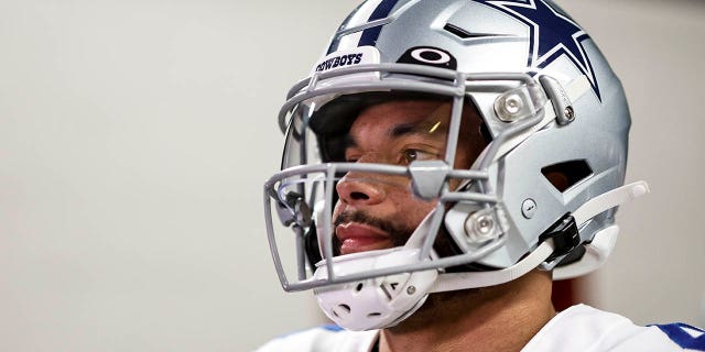 Dallas Cowboys No. 4 Dak Prescott walks through the tunnel before an NFL Divisional Round playoff football game between the San Francisco 49ers and Dallas Cowboys at Levi's Stadium on January 22, 2023 in Santa Clara, in California.