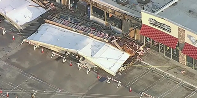 Wind gusts over 70 miles per hour caused damage in Denton County, Texas.