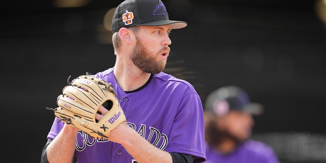 Daniel Bard, #52 of the Colorado Rockies, throws a bullpen at Salt River Fields at Talking Stick on Feb. 17, 2023 in Scottsdale, Arizona.