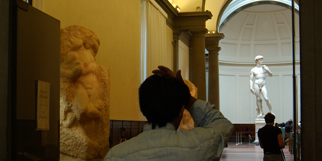 Restoration work on Michelangelo's masterpiece David is completed May 24, 2004 at the Galleria dell'Accademia in Florence, Italy. The work has taken a painstaking two years to complete with the statue going on show to the public May 25.