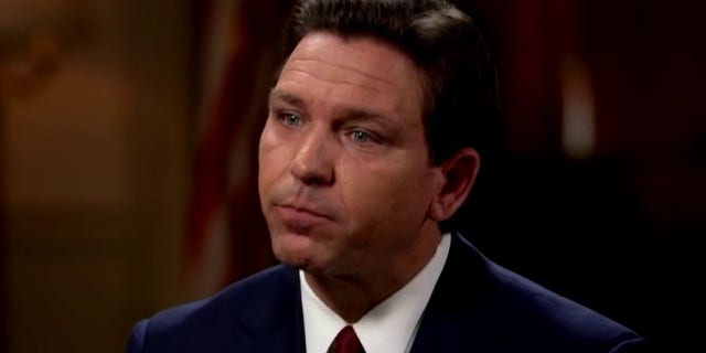 Florida Gov. Ron DeSantis on the set of an interview with British journalist Piers Morgan.