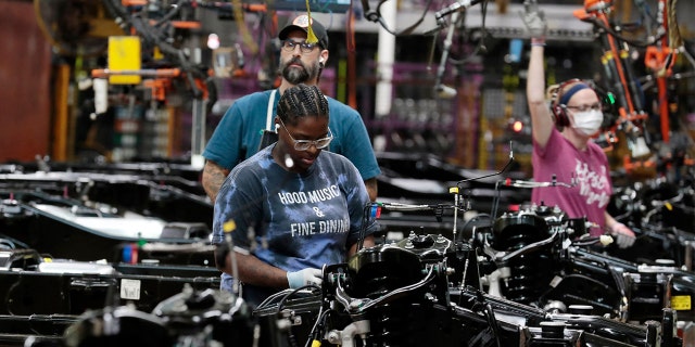 Ford auto plant workers in Dearborn, Michigan in 2022