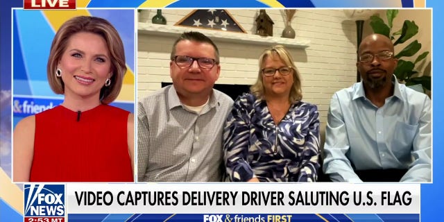 Amazon delivery driver Delawrence Jones and Michigan homeowners Tom and Jenni Dexter joined "Fox & Friends First" Friday after Jones was captured on video fixing and saluting their American flag.