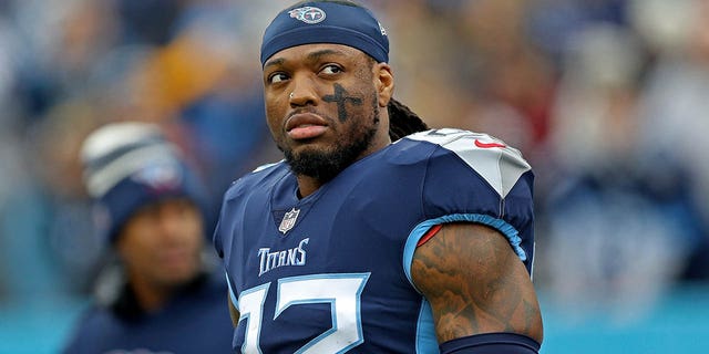 Derrick Henry #22 of the Tennessee Titans during the game against the Jacksonville Jaguars at Nissan Stadium on December 11, 2022 in Nashville, Tennessee.