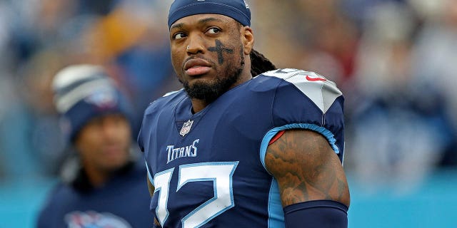 Derrick Henry #22 de los Tennessee Titans en el partido contra los Jacksonville Jaguars en el Nissan Stadium el 11 de diciembre de 2022 en Nashville, Tennessee.