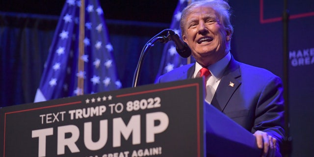 Former President Donald Trump speaks at a campaign event Monday, March 13, 2023, in Davenport, Iowa. (AP Photo/Ron Johnson)