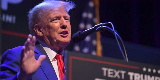 Former President Donald Trump speaks at a campaign event Monday, March 13, 2023, in Davenport, Iowa.