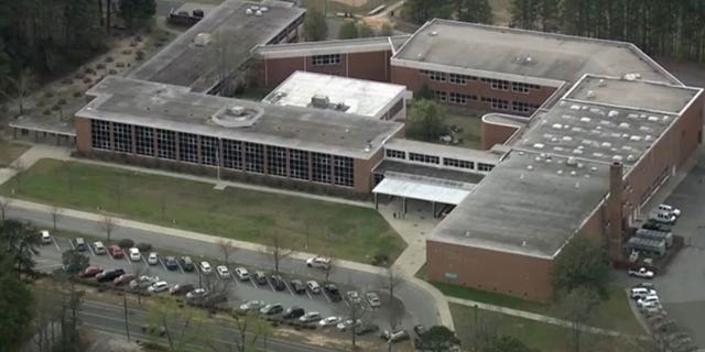 Aerial view of Durham Middle School where a nearby shooting left two dead and one injured in Durham, N.C.