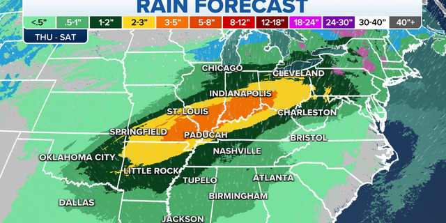 Rain forecast from Thursday to Saturday in the eastern U.S.