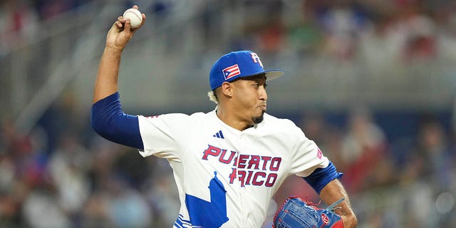 Edwin Diaz pitches at the LoanDepot park on March 13, 2023 in Miami, Florida.