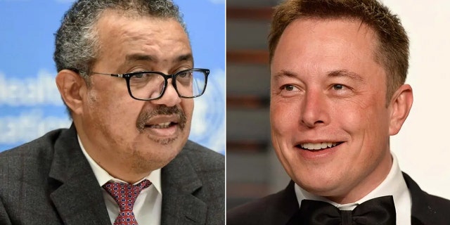 Elon Musk, right, and Tedros Adhanom Ghebreyesus, director-general of World Health Organization.