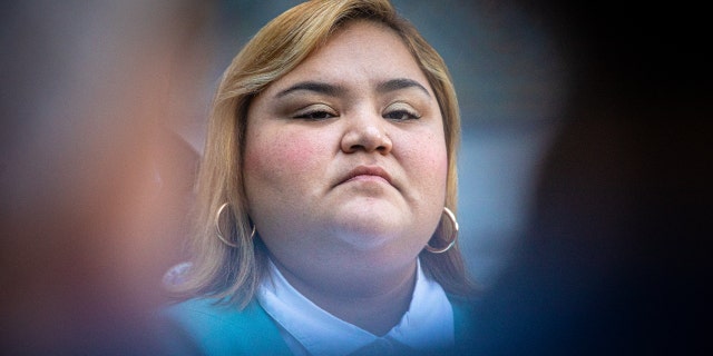 Councilmember Eunisses Hernandez after announcing legislation to direct the City to report back on an ordinance to establish the City of Los Angeles as a Sanctuary City at press conference held at City Hall on Tuesday, March 7, 2023, in Los Angeles.