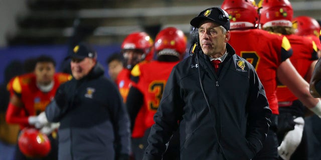 Head coach Tony Annese of the Ferris State Bulldogs against the Valdosta State Blazers during the Division II football championship at McKinney ISD Stadium Dec. 18, 2021, in McKinney, Texas.