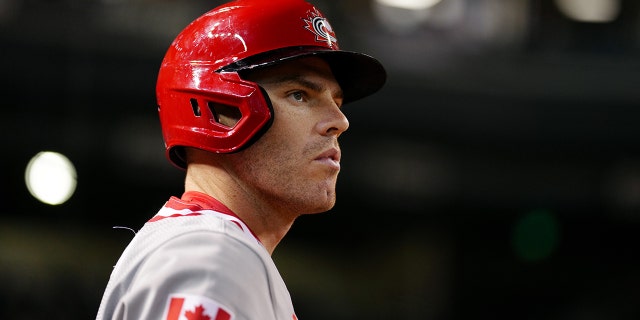Team Canada's Freddie Freeman before Game 6 of Group C between Team Canada and Team USA at Chase Field on Monday, March 13, 2023 in Phoenix, Arizona.