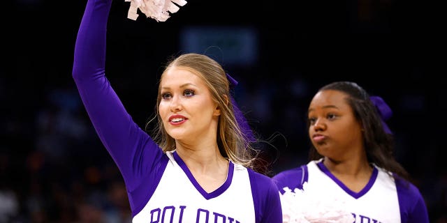 Cheerleaders of the Furman Paladins perform during the second half against the San Diego State Aztecs in the second round of the NCAA Men's Basketball Tournament at Amway Center on March 18, 2023 in Orlando, Florida.