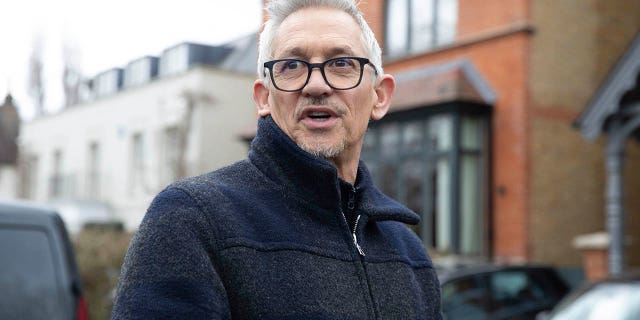 "Match of the Day" host Gary Lineker is shown outside his home in London on March 12, 2023.