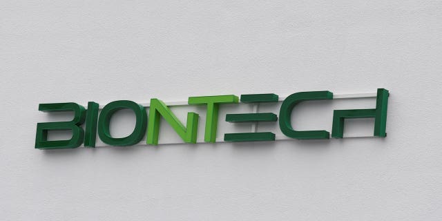 The logo of BioNTech is seen in Marburg, Germany, on Feb. 2, 2023.