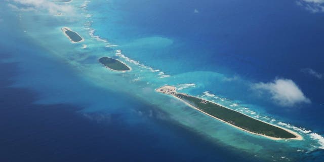 An aerial view of Qilianyu islands in the Paracel chain, which China considers part of Hainan province on Aug. 10, 2018.