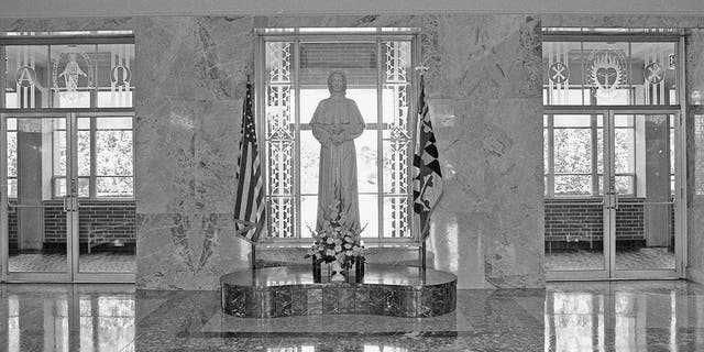 View of a statue of Elizabeth Ann Seton in the Shrine Chapel at the Basilica at the National Shrine of Saint Elizabeth Ann Seton, Emmitsburg, Maryland, on Sept. 14, 1975. The photo was taken on the day that Seton (1774-1821) was canonized by Pope Paul VI in Rome.