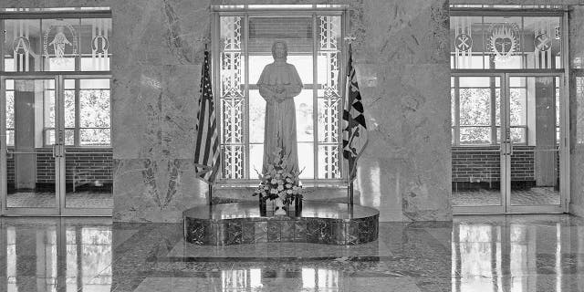 View of a statue of Elizabeth Ann Seton in the Shrine Chapel at the Basilica at the National Shrine of Saint Elizabeth Ann Seton, Emmitsburg, Maryland, on Sept. 14, 1975. The photo was taken on the day that Seton (1774-1821) was canonized by Pope Paul VI in Rome.