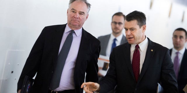 Sens. Tim Kaine, D-Va., left, and Todd Young, R-Ind., introduced the measure in the 118th Congress