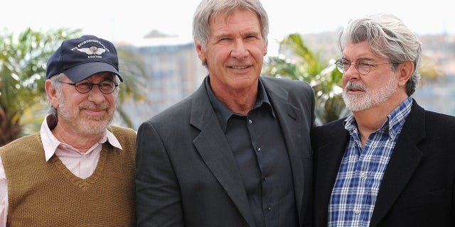 Harrison Ford, Steven Spielberg and George Lucas at the premiere of "kingdom of the crystal skull" at the Cannes Film Festival in 2008