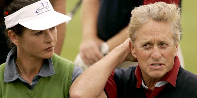 Catherine Zeta Jones and Michael Douglas during practice day for the 2005 All Star Cup. 