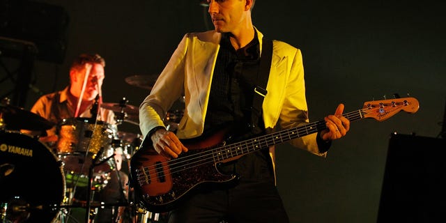 Steve Mackey of the band Pulp performs on stage during the On the Bright Side music festival at Esplanade Park on July 23, 2011, in Perth, Australia.