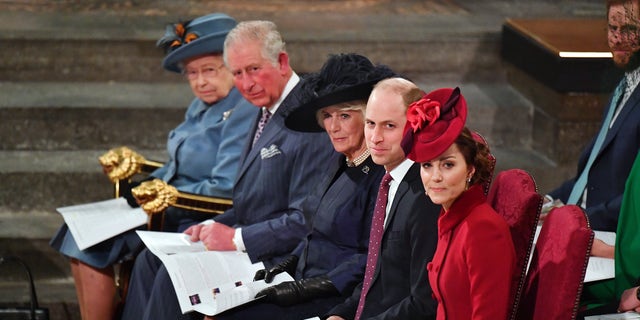 Queen Elizabeth II, King Charles, Queen Consort Camilla, Prince William and Kate Middleton attend the Commonwealth Day Service 2020.
