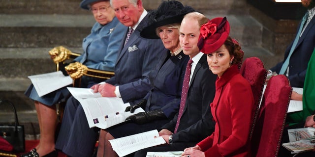 Queen Elizabeth II, King Charles, Queen Consort Camilla, Prince William and Kate Middleton attend the Commonwealth Day Service 2020.