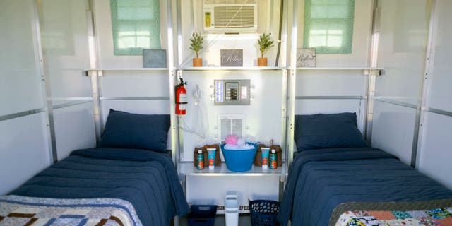 A tiny home at the new 150-bed Tiny Homes Community in North Hollywood during a tour of the soon to be open tiny homes village.