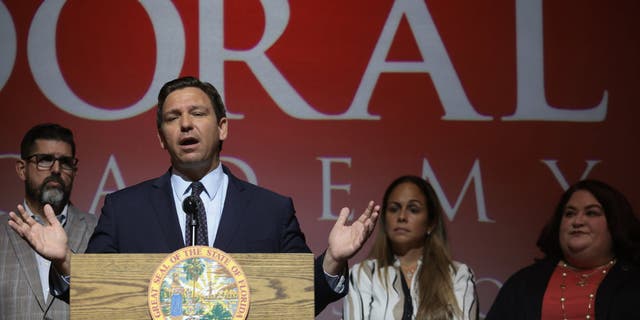 Florida Gov. Ron DeSantis calls on lawmakers to revamp the state school accountability system on Sept. 14, 2021.