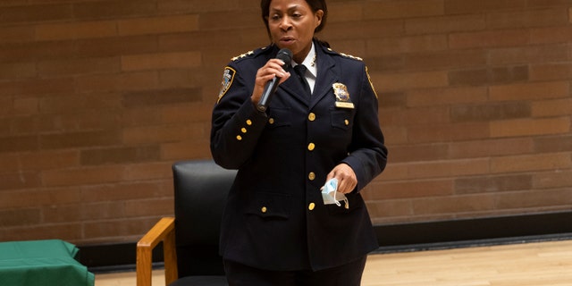 NYPD Chief of Training Juanita Holmes hosts a talk at NYPD Headquarters.