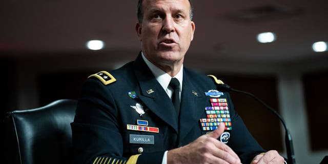 Gen. Michael Kurilla testifies during his Senate Armed Services Committee confirmation hearing in 2022.