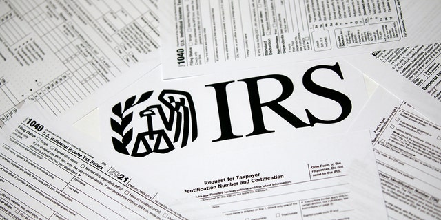 Internal Revenue Service 1040 Individual income tax forms for 2021 arranged in Louisville, Kentucky, U.S., on Tuesday, April 12, 2022. Refund sizes in some cases have been up by nearly 25% compared with last year due to pandemic relief programs and rising wages. 