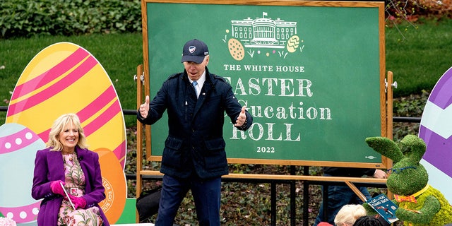 US President Joe Biden and First Lady Jill Biden participate in the annual Easter egg roll on the South Lawn of the White House in Washington, DC, on April 18, 2022. 