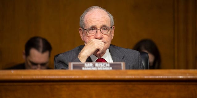 Sen. Jim Risch, R-ID, looks on during a Senate Foreign Relations Committee Hearing on the Fiscal Year 2023 Budget at the U.S. Capitol on April 26, 2022 in Washington, DC.  