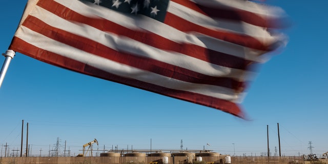 American flag on Texas oil drilling site