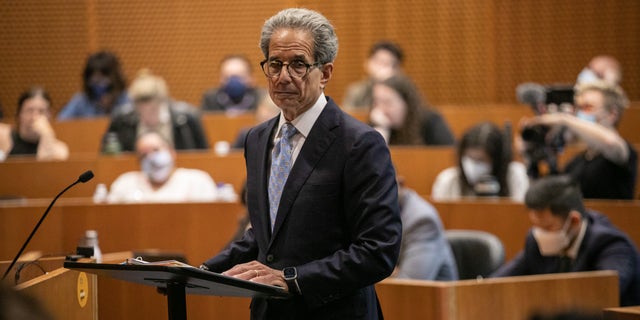 Attorney Bert Deixler questions an LASD sheriff over teleconference, whose voice is digitally disguised, during the Sheriff Civilian Oversight Commission hearing on May 24, 2022. Deixler recently released a 70-page report on "deputy gangs."