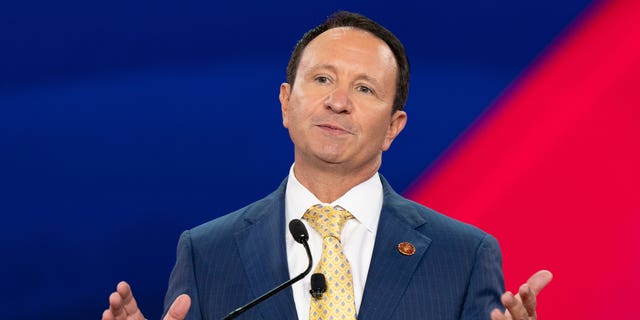 Republican Louisiana Attorney General Jeff Landry speaks during CPAC (Conservative Political Action Conference) Texas 2022 conference at Hilton Anatole.